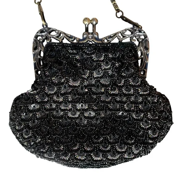 The Edwardian Revival Great Gatsby Style Black Fully Beaded Evening Bag - Picture 14 of 16